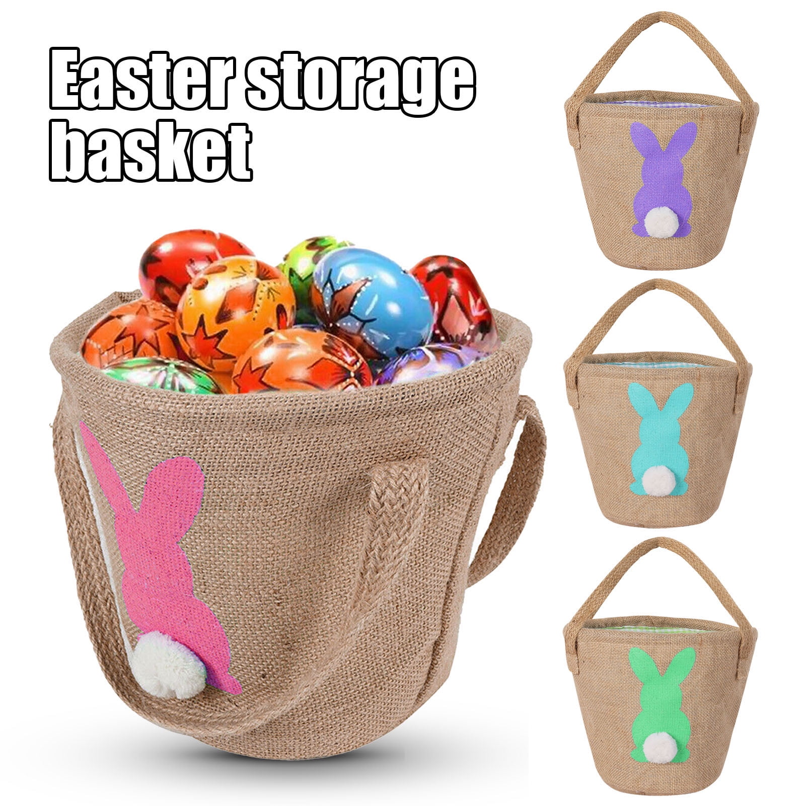 Deyuer Easter Basket Storage with Reinforced Handle Large Capacity Multipurpose Adorable Easter Egg Hunt Basket Storage Organizer.Purple