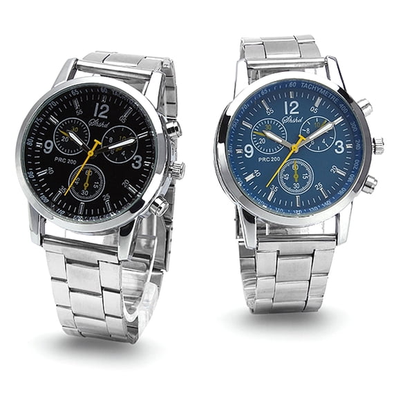 Deyuer Fashion Men Round Sub-dials Decor Alloy Band Analog Quartz Wrist Watch Gift