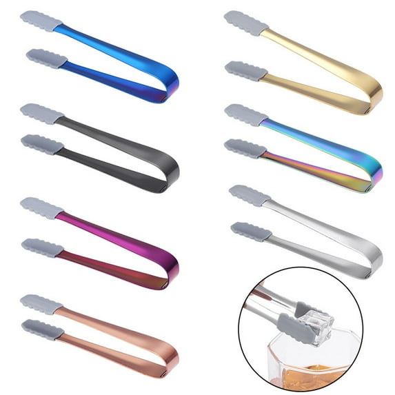Deyuer Food Bread Clamp Heat-Resistant High Strength Non-Slip BPA Free Comfortable Grip Anti-skid Stainless Steel Mini Serving Food Clamp Sugar Ice Cube Tongs Bar Accessories,Rose Gold