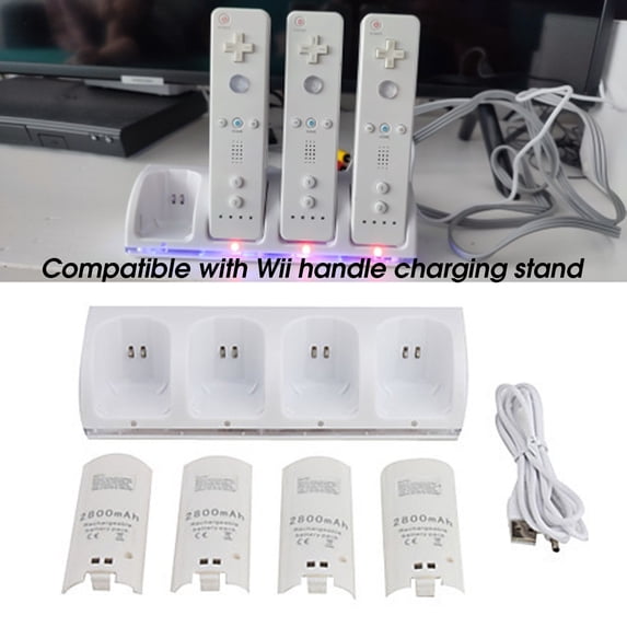 Deyuer Gaming Handle Charger with LED Light Indicator Easy Installation Convenient Stable Output Portable Game Component 4-in-1 Remote Controller Gaming Handle Charging Dock for WII Gamepad