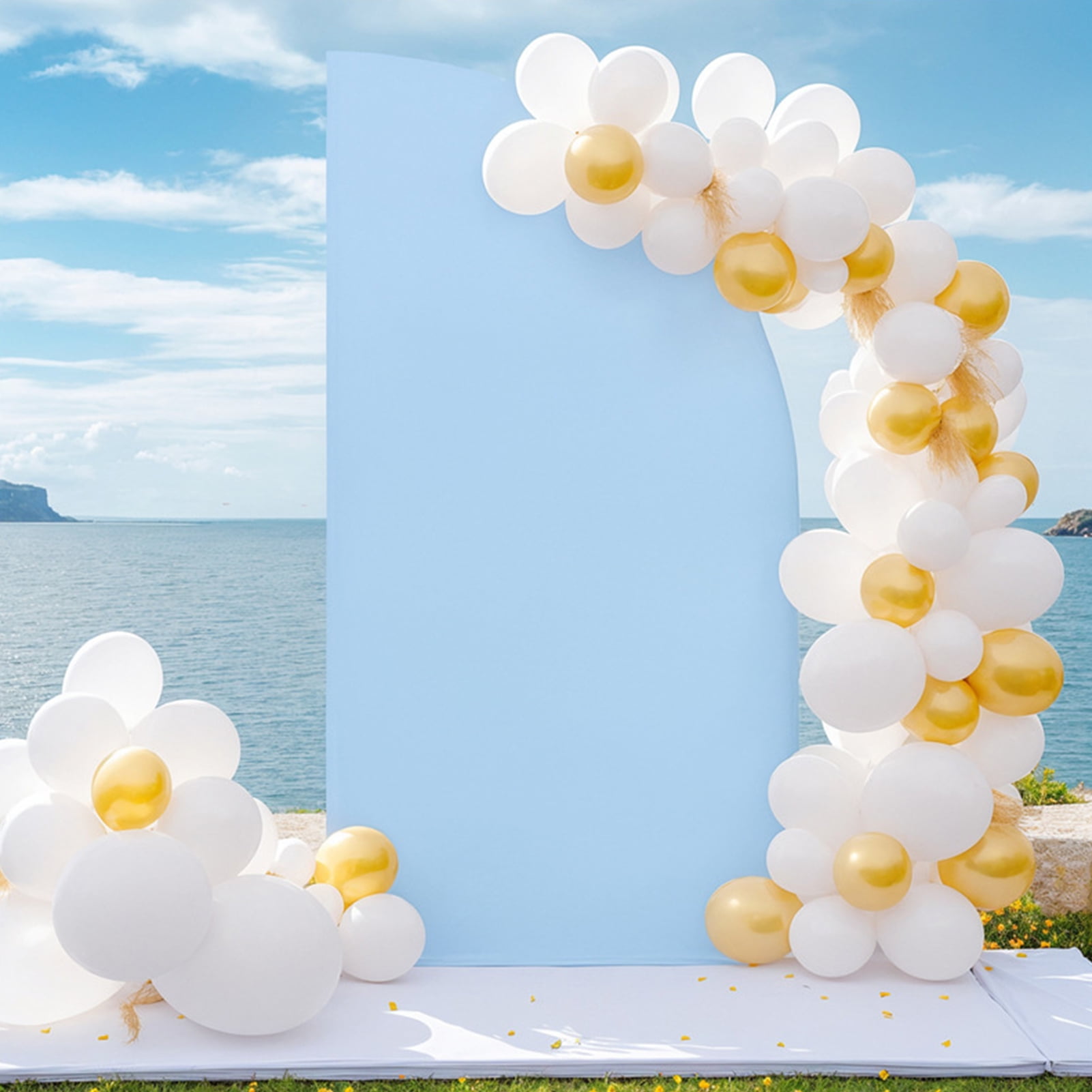 Deyuer Half Moon Arch Cover Wedding Backdrop Stand Cover Stretchy Fabric Backdrop Arch Cover for 6Ft Half Moon Arch Engagement Baby Shower,Blue