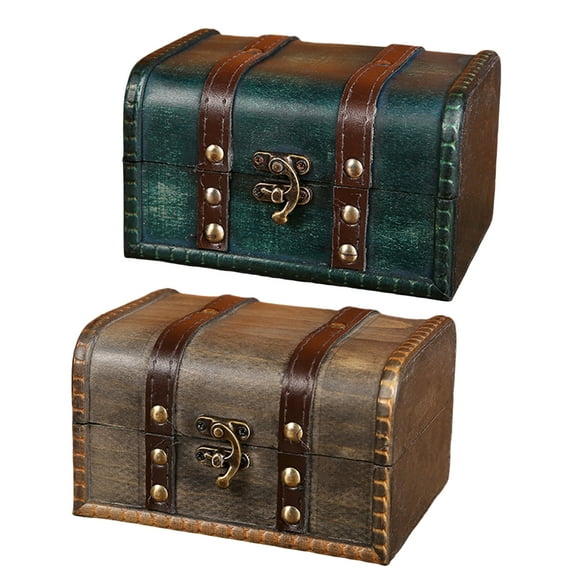 Deyuer Jewelry Organizer Box Vintage High Capacity Antique Wooden Mini Treasure Chest Storage Box for Home,Green