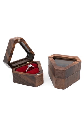 Jewelry Storage Box Finish Velvet Foam Triangle Shape Rustic Storage Single Slot Wooden Ring Box Engagement Accessory,Black