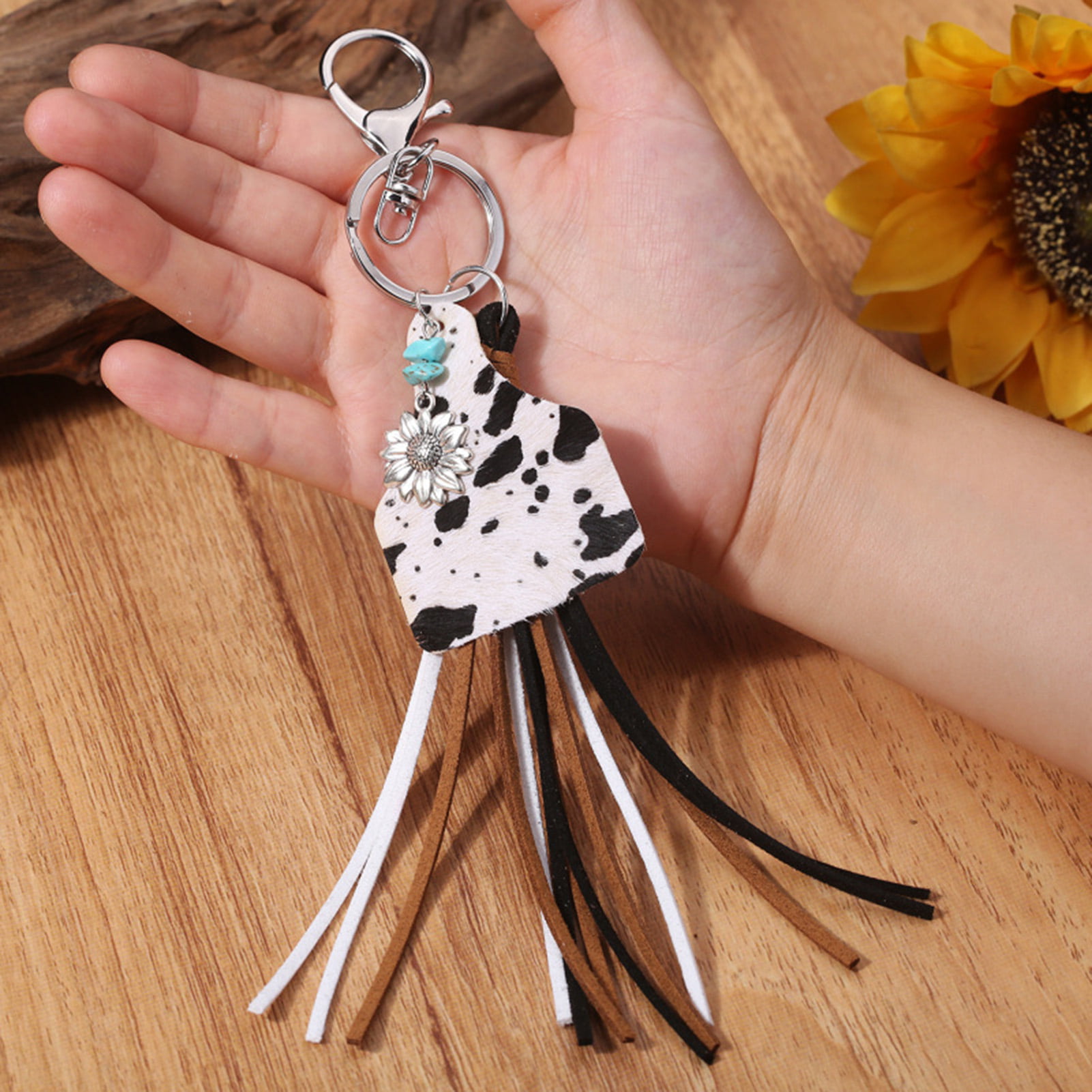 Designer PU Leather Keychain With Cow Print For Men And Women