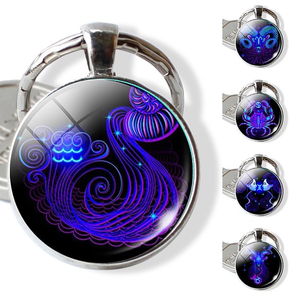 Deyuer Keychain Exquisite 12 Constellation Design Glass Handbag Keychains Key Ring for Gift