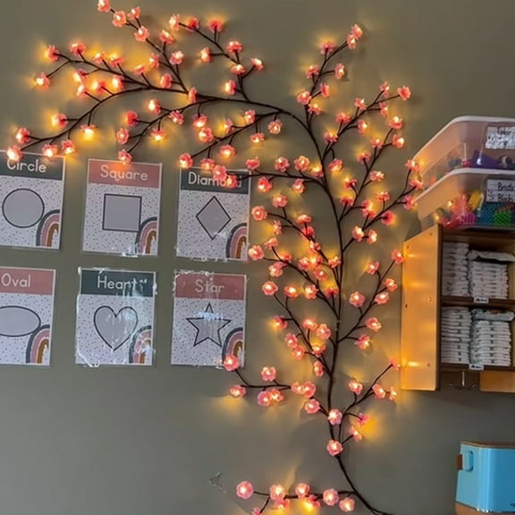 Deyuer LED Cherry Blossom Vine Light Strip with Remote Control Multiple Lighting Modes Cherry LED Tree Branch Lights Wall Decor.S