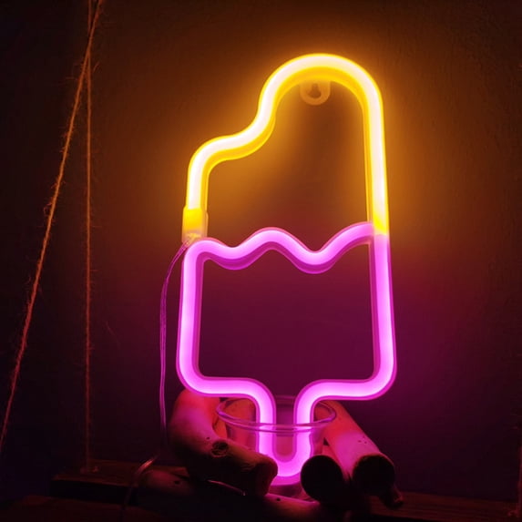 Deyuer LED Neon Light Creative Shape USB/Battery Operated Flicker Free Ice Cream Neon Sign Lamp Wall Art Decoration