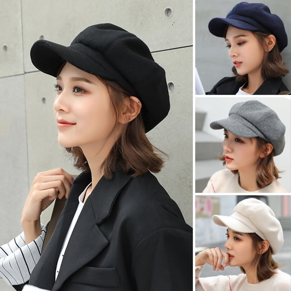 Deyuer Ladies Beret Short Brim Plush Retro Dome Solid Color Headpiece Lightweight English Style Octagonal Cap Peaked Cap for Shopping Travel Dating.Beige