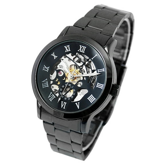 Deyuer Luxury Men's Roman Numerals Tungsten Steel Mechanical Skeleton Wrist Watch