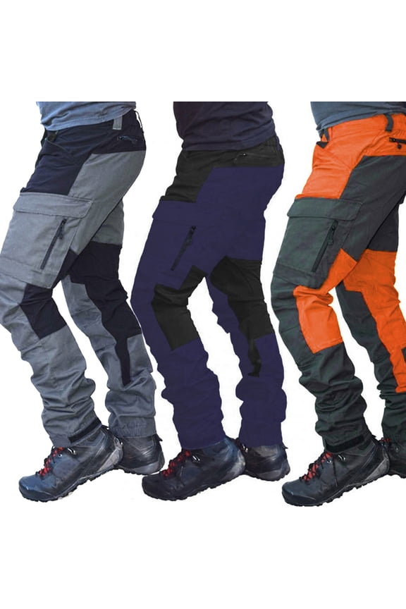 Men Fashion Color Block Multi Pockets Sports Long Cargo Pants Work Trousers