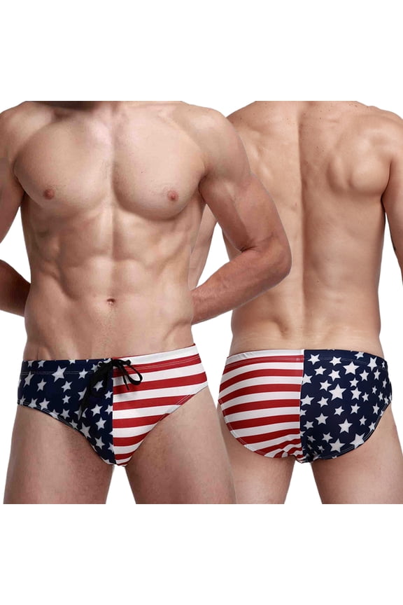 Men Swim Briefs Stretchy USA Flag Swimming Trunks Swimsuit Athletic Swimwear Bathing Suit Independence Day