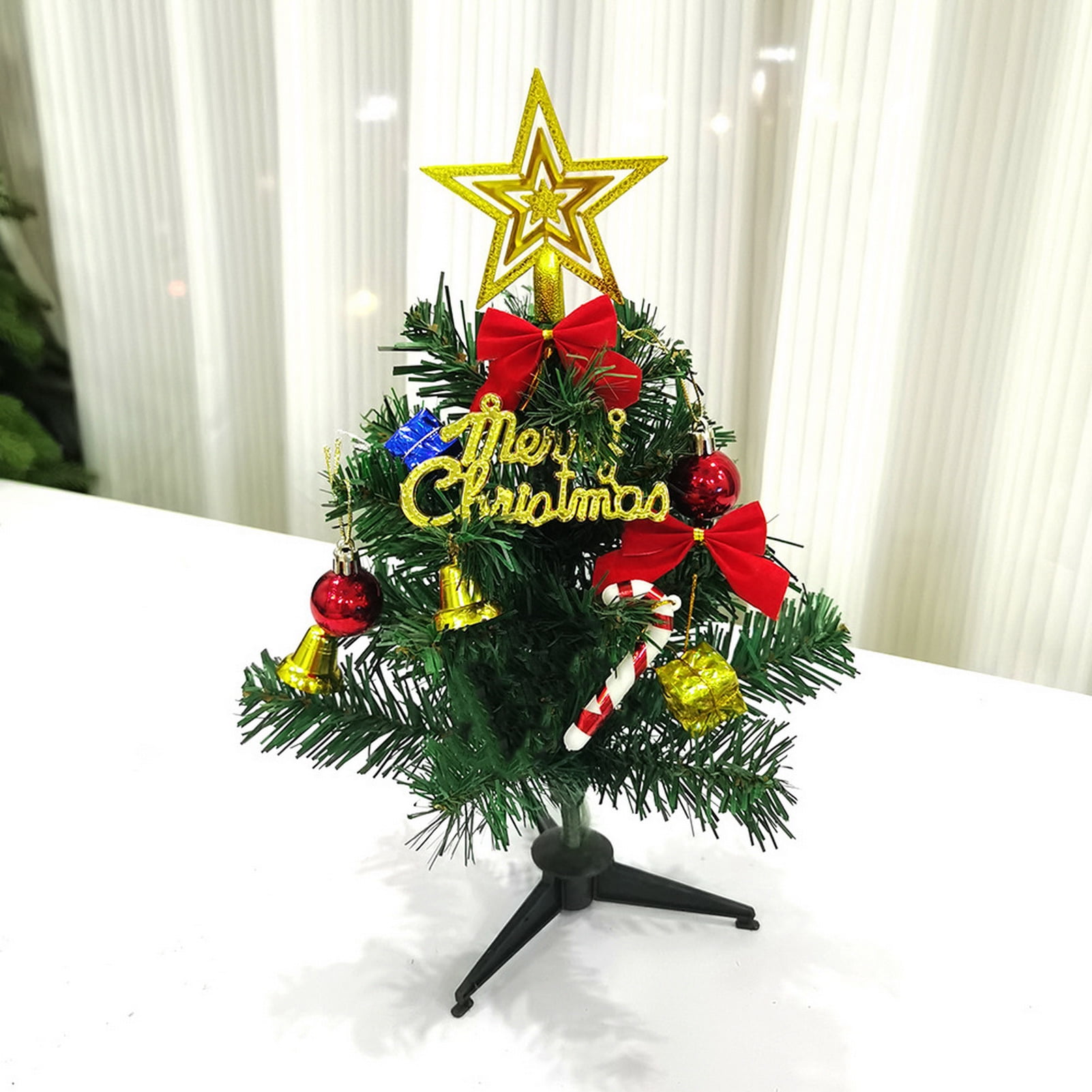 Deyuer Mini Artificial Christmas Tree with LED Lights Vibrant Color