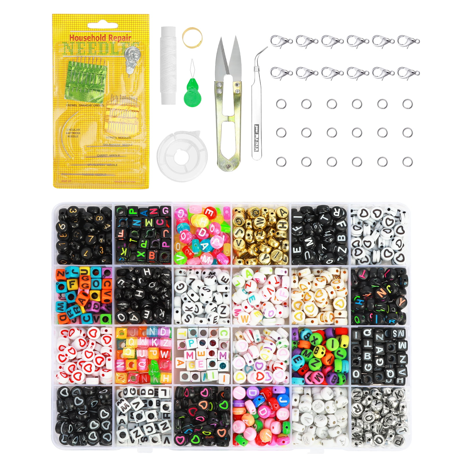 Deyuer Mini Glass Beads Kit,Colorful Alphabet Letter Beads,Jewelry