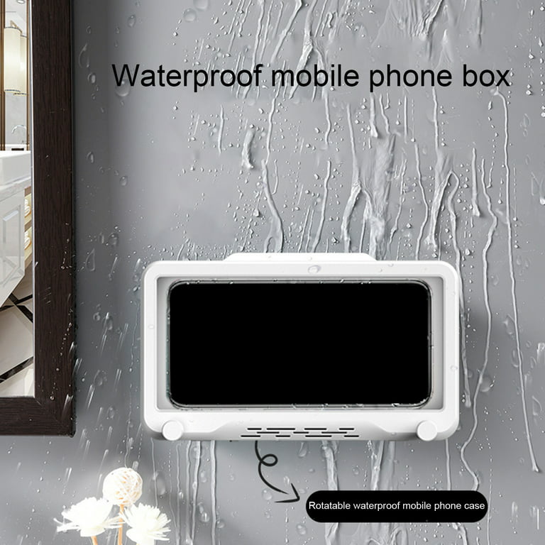 Deyuer Mobile Phone Box Self-adhesive Touch Screen Waterproof Phone Shell  Shower Sealing Storage Case for Home,White 