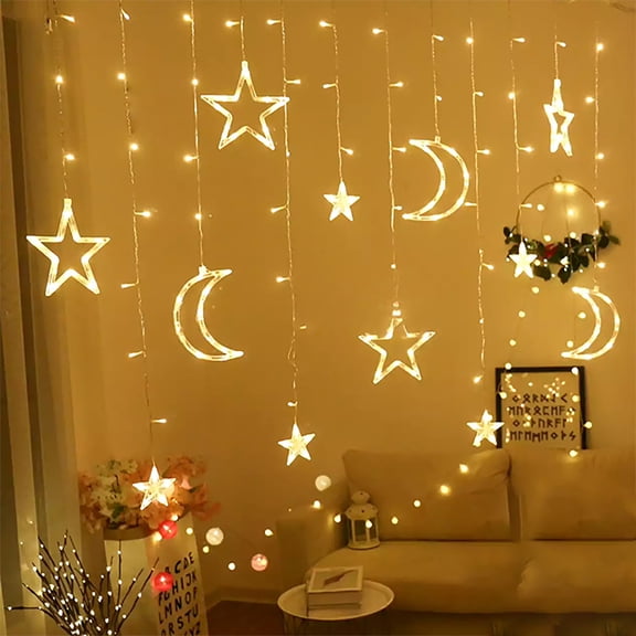 Deyuer Moon Star Light Decorative Waterproof Romantic Moon Star Curtain Festive Decoration Light for Bedroom