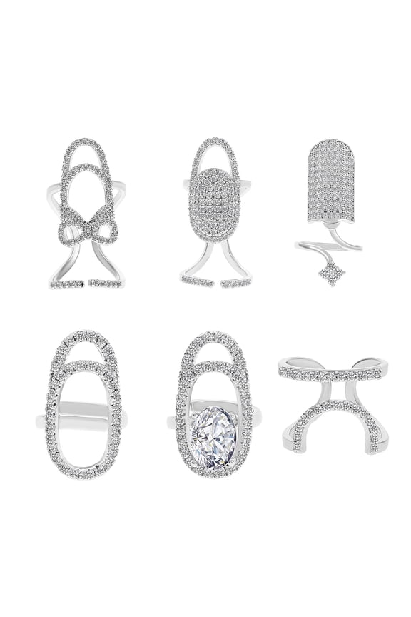 Nail Ring Hollow Shiny Rhinestone Inlaid Sparkling Adjustable Opening Geometric Manicure Joint Ring Women Party Jewelry Gift for Girlfriend