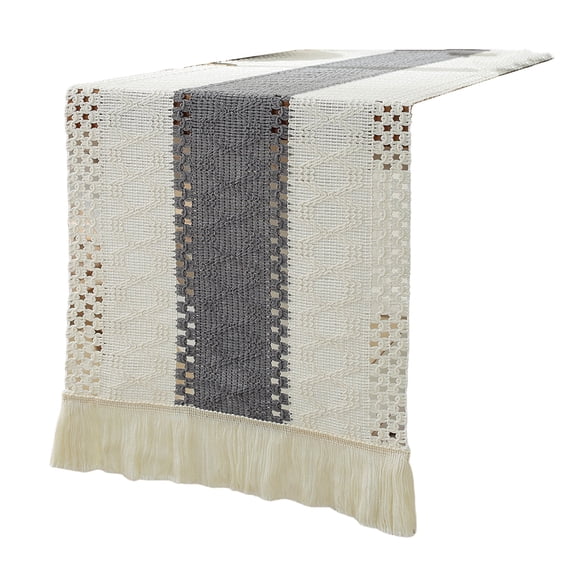 Deyuer Party Table Runner Weaving Fabric Boho Style Tassel Decor Contrast Color Braided Stain-Proof Reusable Table Protection Decoration Prom Banquet Table Runner