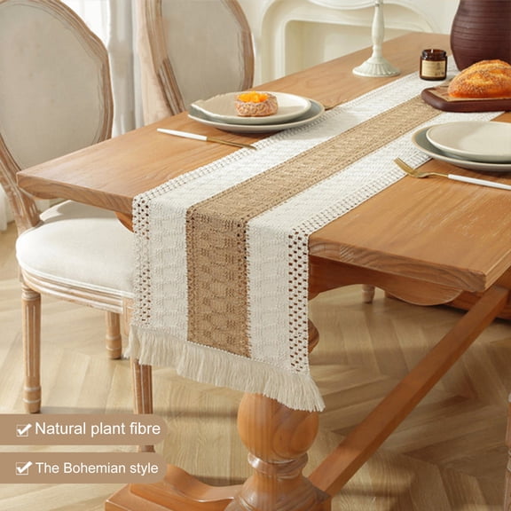 Deyuer Party Table Runner Weaving Fabric Boho Style Tassel Decor Contrast Color Braided Stain-Proof Reusable Table Protection Decoration Prom Banquet Table Runner.3 180cm
