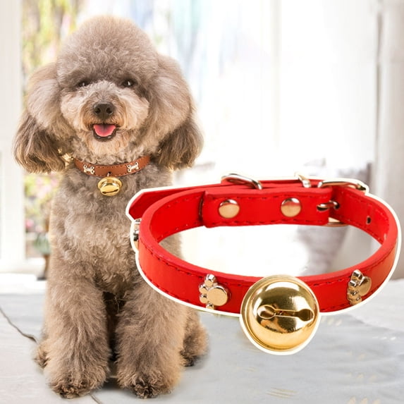 Deyuer Pet Collar Adjustable Wear-resistant Soft Bone Patterns Pet Cat Dog Bell Collar Pet Supplies Red