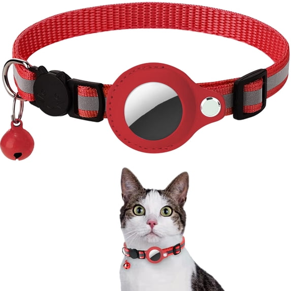 Deyuer Pet Collar Reflective Adjustable Strap with Little Bell Button Safety Nylon for Airtag Tracker