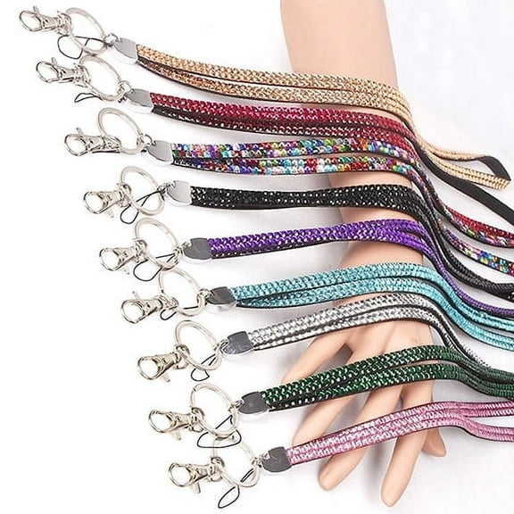 Deyuer Rhinestone Bling Shiny Custom Lanyard ID Badge Cellphone Key Holder Ring,Purple
