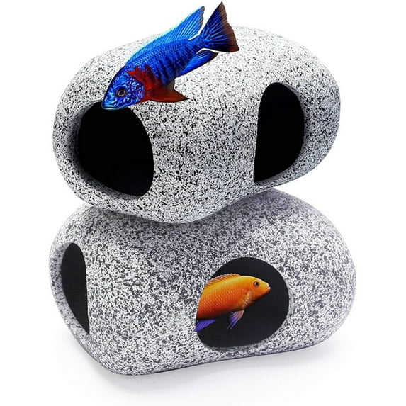 Deyuer Rock Cave Smooth Edge Aquarium Decoration Clay Hiding Breeding Fish Rock House Fish Tank Decor,A