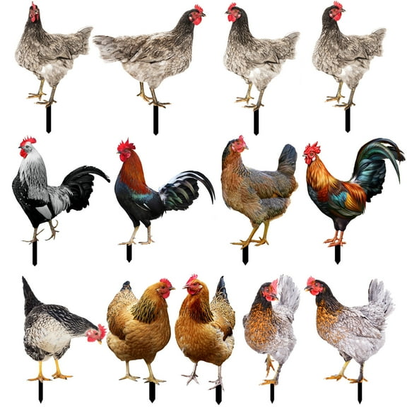 Deyuer Rooster Decor Realistic Life-like Ornamental Double-sided Printing Acrylic Garden Statue Chicken for Yard,E