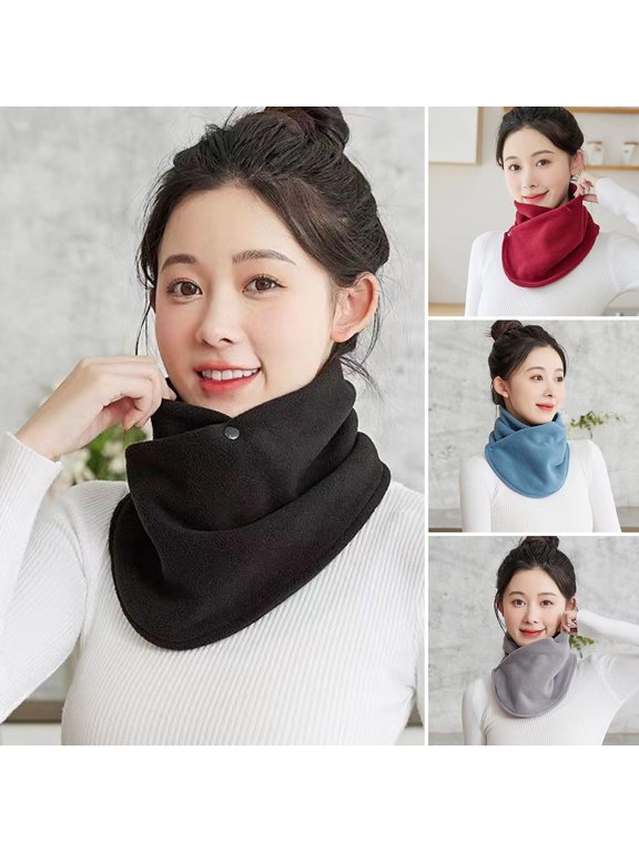 Solid Color Scarf Women Thickened Velvet Warm Buttons Closure Scarf Quick-Drying Sweat-Absorbent Wrap Scarf.Black