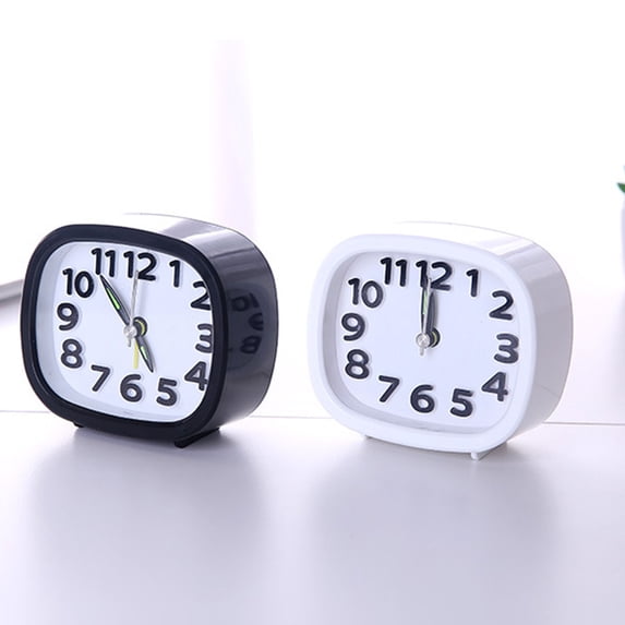 Deyuer Table Clock Low Noise Multi-functional Round Small Bedside Analog Alarm Clock for Daily Use,White