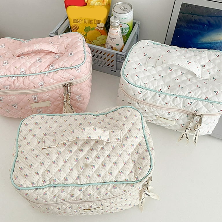 Cotton Makeup Bag Zipper, Large Cosmetic Bag Quilted