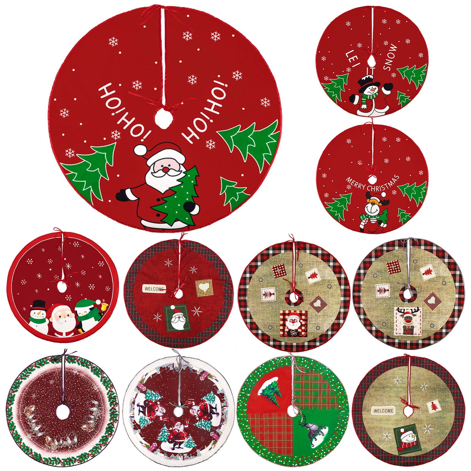 Deyuer Tree Skirt Mat Brightcolored Open Ended Decorative Fleece Santa