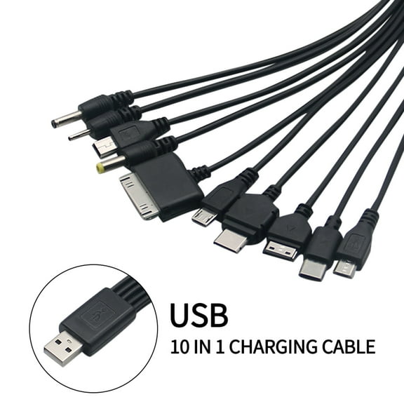 Deyuer USB Data Cable 1 Drag 10 Multifunctional Plug Play Widely Compatible Charge USB Multi Charger Data Cord for Home,Black