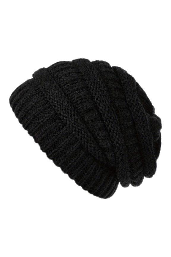Unisex Winter Hat Thick Knit Windproof Keep Warm Ear Protection Headwear Brimless Elastic Baggy Cap Outdoor School Ski Beanie