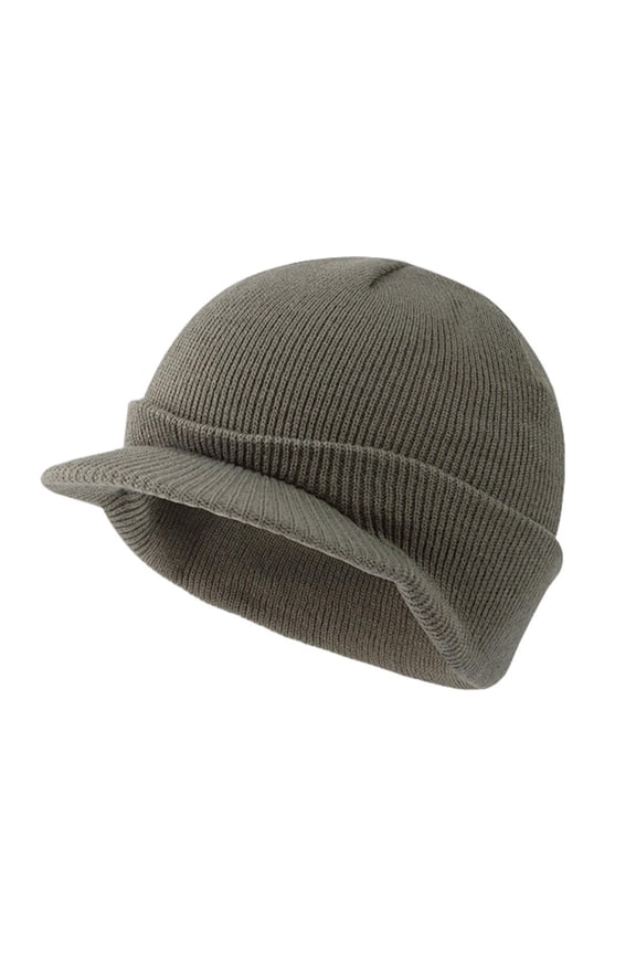 Winter Yarn Hat with Short Brim Elastic Anti-slip Solid Color Unisex Cap Keep Warm Dome Headwear for Outdoor Daily