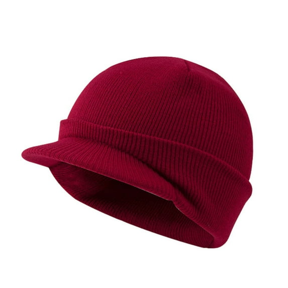 Deyuer Winter Yarn Hat with Short Brim Elastic Anti-slip Solid Color Unisex Cap Keep Warm Dome Headwear for Outdoor Daily