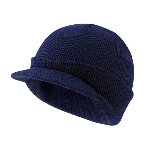 Deyuer Winter Yarn Hat with Short Brim Elastic Anti-slip Solid Color Unisex Cap Keep Warm Dome Headwear for Outdoor Daily