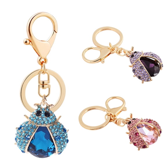 Deyuer Women Cute Ladybug Shape Rhinestone Keychain Keys Ring Chain Holder Bag Decor