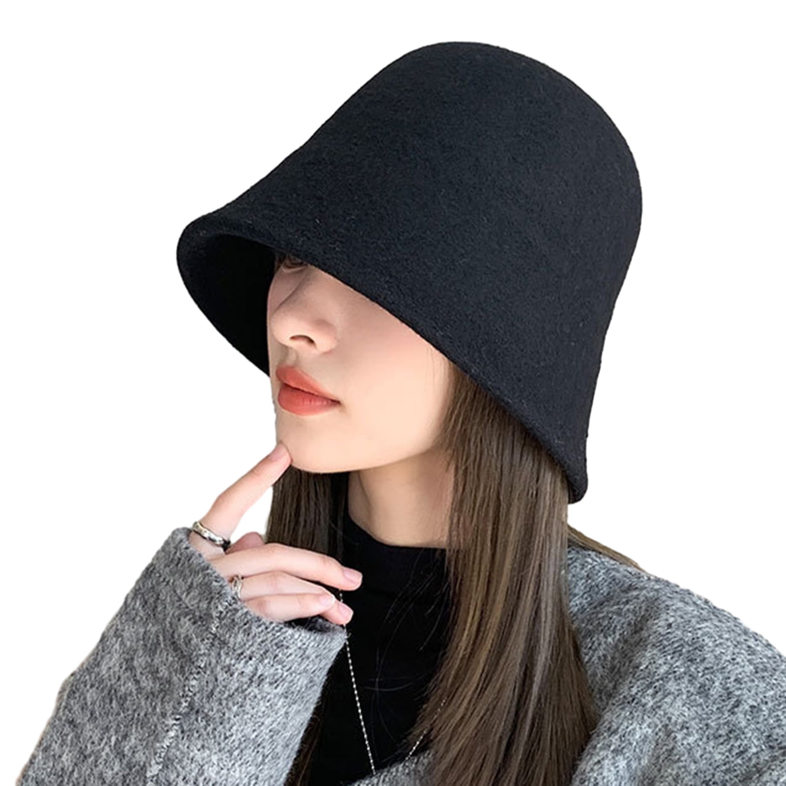 Deyuer Women Winter Bucket Hat Thick Solid Color Soft Sun UV Protection No Brim Deep Windproof
