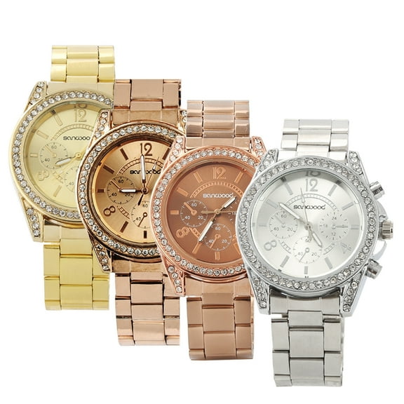 Deyuer Women's Fashion Shiny Rhinestone Stainless Steel Analog Quartz Wrist Watch