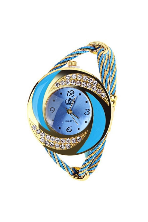 Wristwatch Spiral Waterproof Round Rhinestone Braid Bangle Watch for Gift