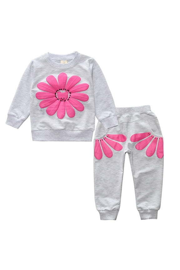 Dezsed 12M-3Y Toddler Girl Clothes Sets Fashion Sunflower Print Long Sleeve Pullover Suit 2 Piece Set for Kids Girls Sweatsuit Girls Boutique Outfits