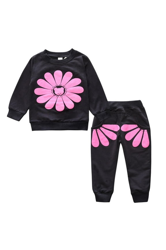 Dezsed 12M-3Y Toddler Girl Clothes Sets Fashion Sunflower Print Long Sleeve Pullover Suit 2 Piece Set for Kids Girls Sweatsuit Girls Boutique Outfits