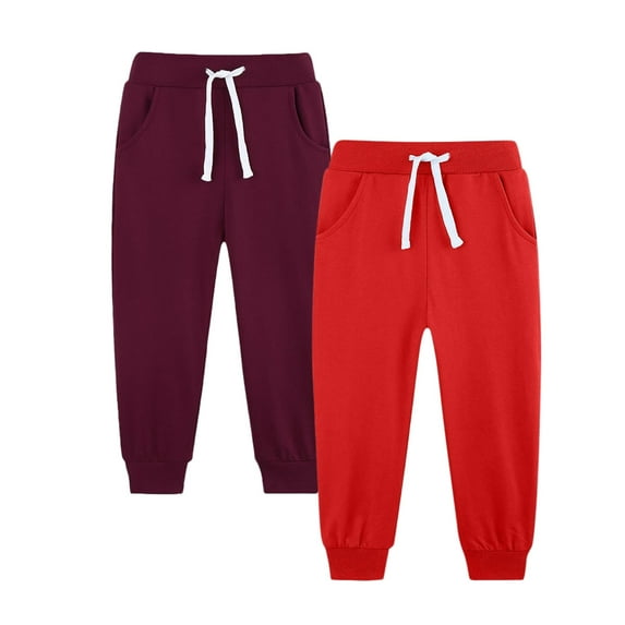 Dezsed 2 Pack Toddler Girls Boys Sweatpants Kids Casual Athletic Pull-On Cotton Jogger Pants with Drawstring for Boys Girls 7-8 Years Multicolor
