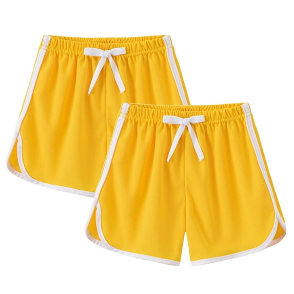 Dezsed 2 Packs Girls Boys Athletic Shorts Active Running Shorts Toddler Summer Shorts Kids Baby Workout Shorts 3-4 Years Yellow