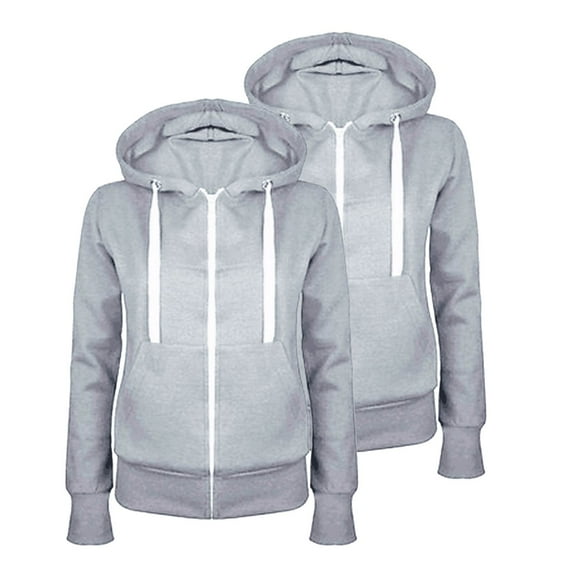 Dezsed 2 Piece Zip Up Sweatshirt Women Fashion Women Casual Hooded Slim Zipper Fleece Sweater Coat Gray XXL