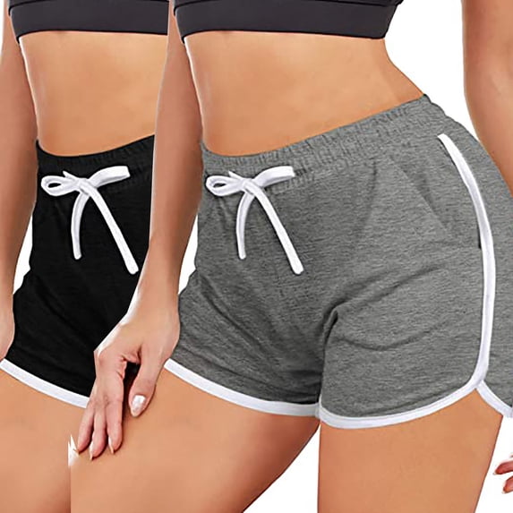 Dezsed 2PC Athletic Shorts for Women Plus Size Comfortable Women's Summer Shorts Hot Pants Sexy Running Stretch Sports Shorts Yoga Pants 2PC Gray+Black XL Clearance Sale
