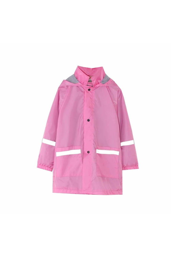 Dezsed 3-11Years Children's Boy Girl Rain Jacket Solid Color Raincoat Long Sleeve Cute Hooded Mid-length Jacket with Pockets School Outfit