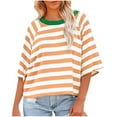 thumbnail image 1 of Dezsed 3/4 Sleeve Shirts for Women Casual Summer Crewneck Striped Color Block T-Shirt High Low Pullover Tee Tops Orange XXL, 1 of 3