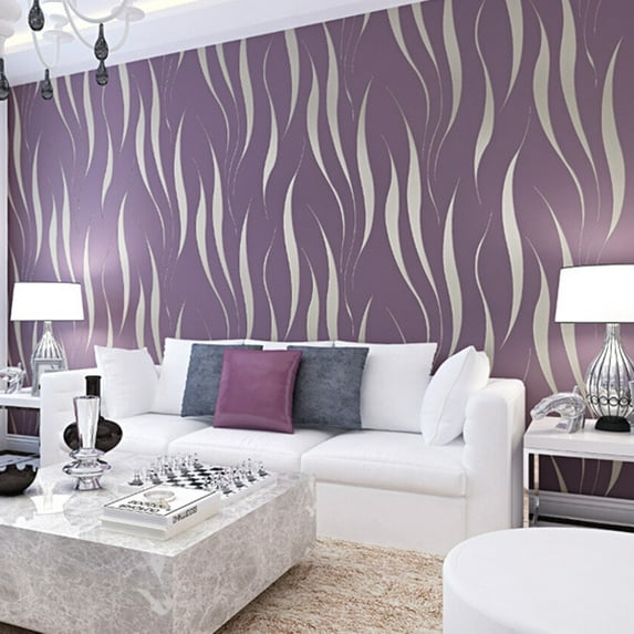 Dezsed 3D Non-woven Wave Stripe Embossed Wallpaper Rolls Living Room Decor 10m on Purple