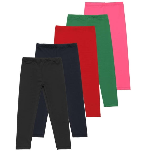 Dezsed 5 Pack Girls Leggings Casual Yoga Pants Leggings for Kids Toddler Stretchy Full Length Multipack Pull On Tights Pants for 7-8 Years Black
